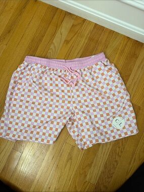 Men’s Caden Lane Pink & Orange Checkerboard Drawstring Swimsuit